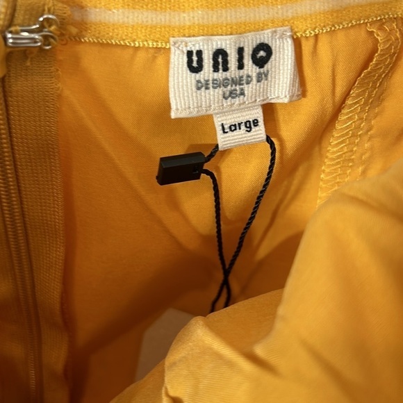 Uniq Yellow Strapless Zipper Back Ankle Length Romper w/Side Stripes LARGE NEW - Picture 5 of 8
